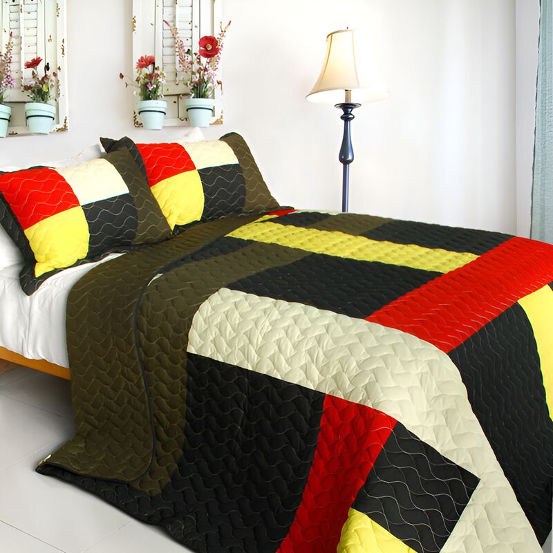 3 Piece Vermicelli Quilted Patchwork Quilt Set Time and Tide Collection image number 0