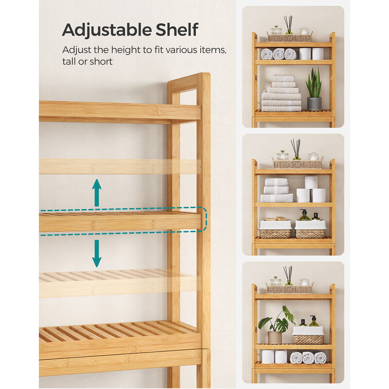 3-Tier Bamboo Bathroom Organizer with Adjustable Shelves – Over-The-Toilet Storage
