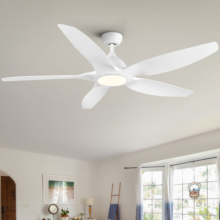 60 Inch Modern LED Ceiling Fan with Light - White ABS Blades, 6-Speed Reversible Fan