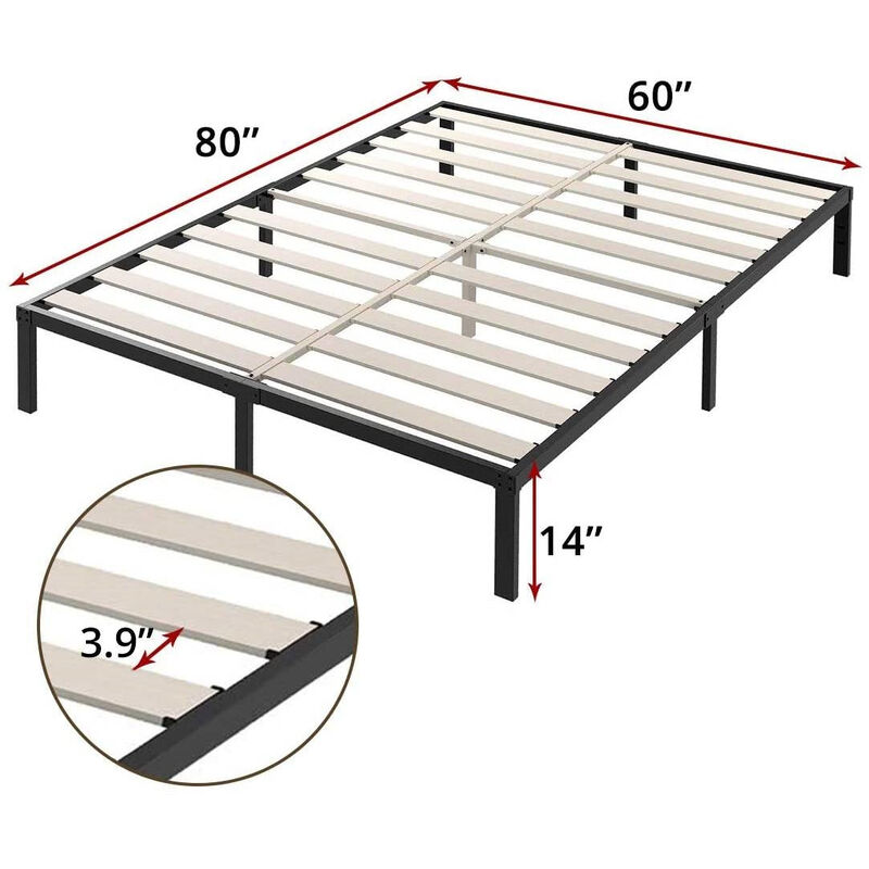 Hivvago Queen Heavy Duty Metal Platform Bed Frame with Wood Slats 3,500 lbs Weight Limit