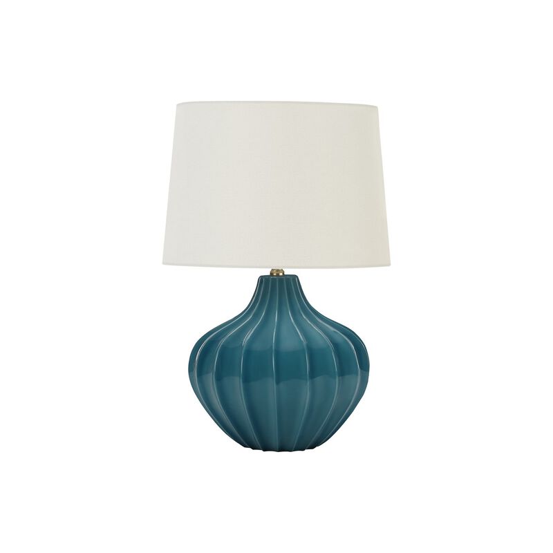 Monarch Specialties I 9612 - Lighting, 24"H, Table Lamp, Blue Ceramic, Ivory / Cream Shade, Transitional
