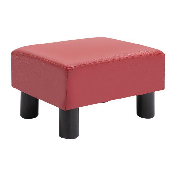 Modern Faux Leather Upholstered Rectangular Ottoman Footrest with Red Foam Seat and Plastic Legs, Red