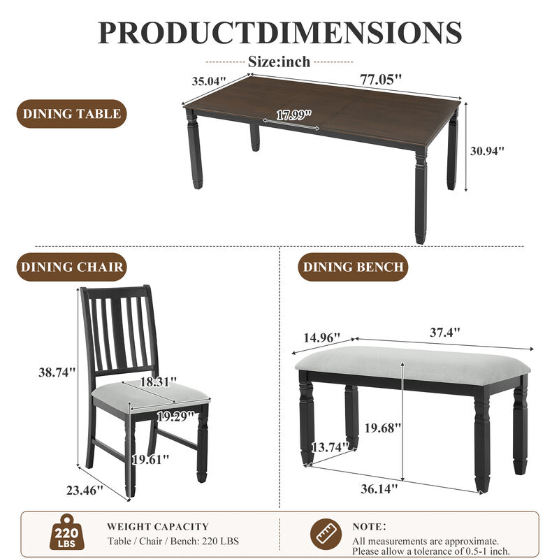 Maftus Farmhouse 6‑Piece Extendable Wooden Dining Set image number 7