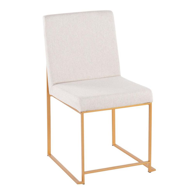LumiSource Gold Steel, Beige Fabric High Back Fuji Dining Chair - Set of 2
