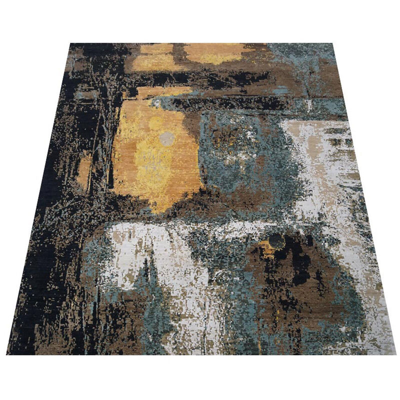 Rugsotic Carpets Hand Knotted Premium Wool And Viscose 9'x12' Area Rug Abstract Multicolor PR0045