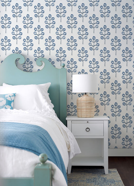Plum Tree Blue Botanical Wallpaper