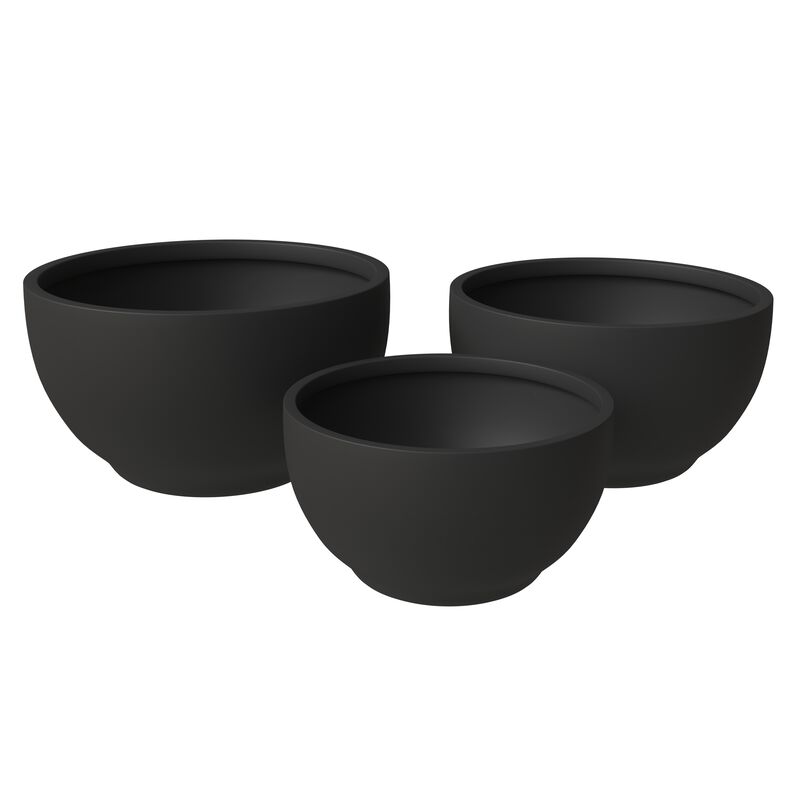 LeisureMod Grove Series Poly Stone Planter Set in Black
