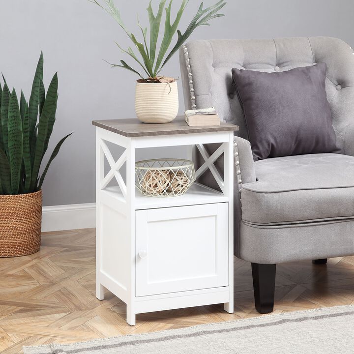 Convenience Concepts Oxford End Table with Storage Cabinet and Shelf, Driftwood/White