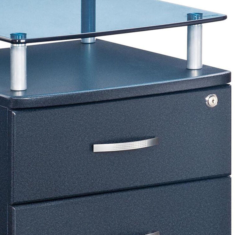 Rolling File Cabinet with Glass Top, Graphite