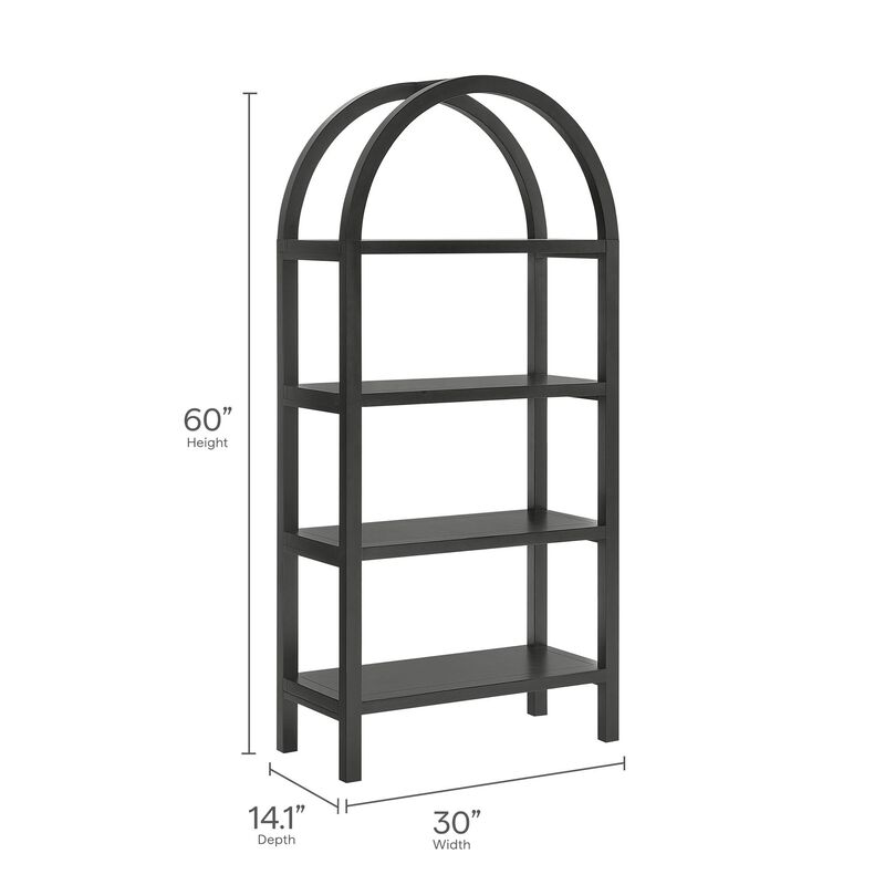 Modway Vexley 60 Inch Arched Bookshelf in Black &ndash; Modern Pine and Acacia Open Display Bookcase for Living Room, Office, Reading Nook image number 2