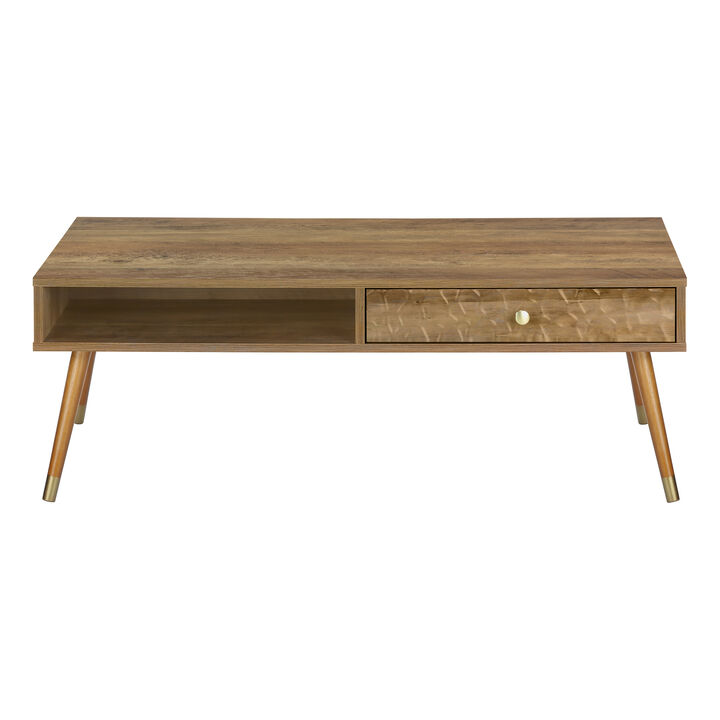 Monarch Specialties I 2836 Coffee Table, Accent, Cocktail, Rectangular, Storage, Living Room, 44"L, Wood, Laminate, Walnut, Mid Century