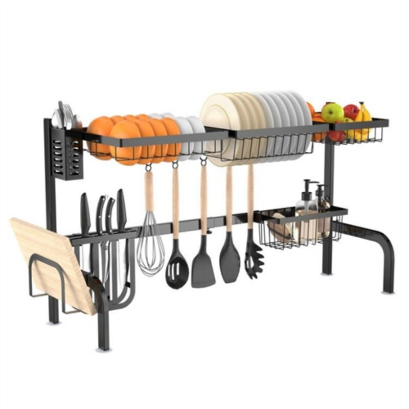 Rust-Resistant Over-the-Sink Dish Drying Rack Adjustable 2-Tier Steel Organizer for Dishes, Utensils
