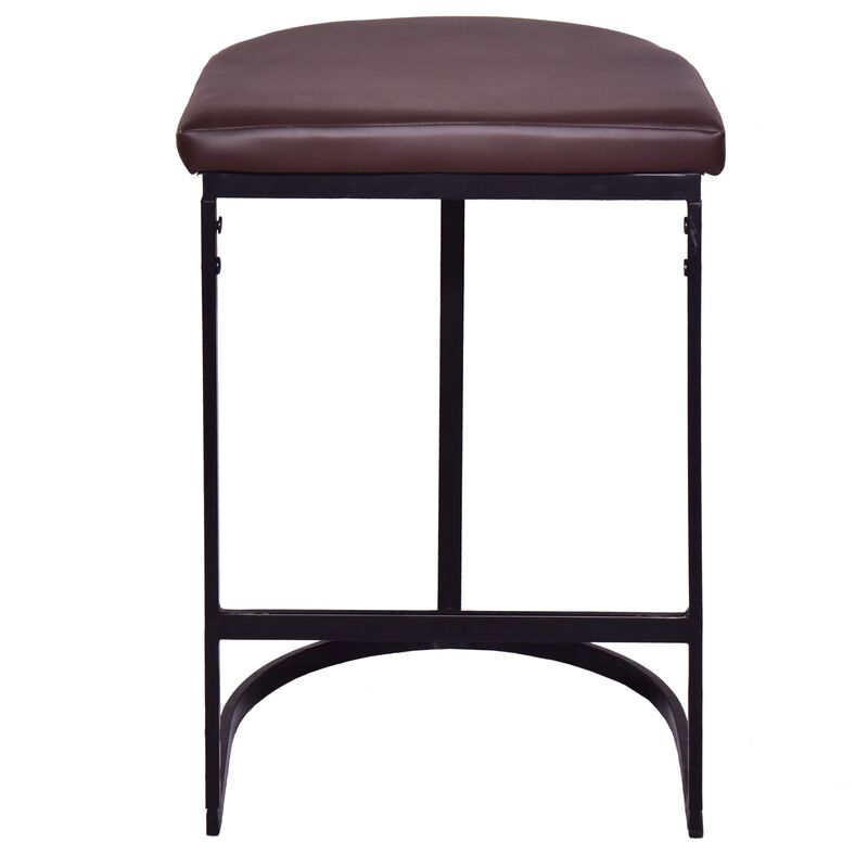 26 Inch Counter Height Stool with Vegan Faux Leather Upholstery, Black Iron Frame, Dark Brown-Benzara image number 3