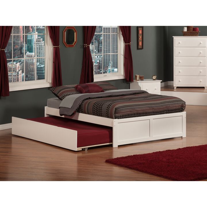 Concord Queen Bed with Footboard and Twin Extra Long Trundle in White