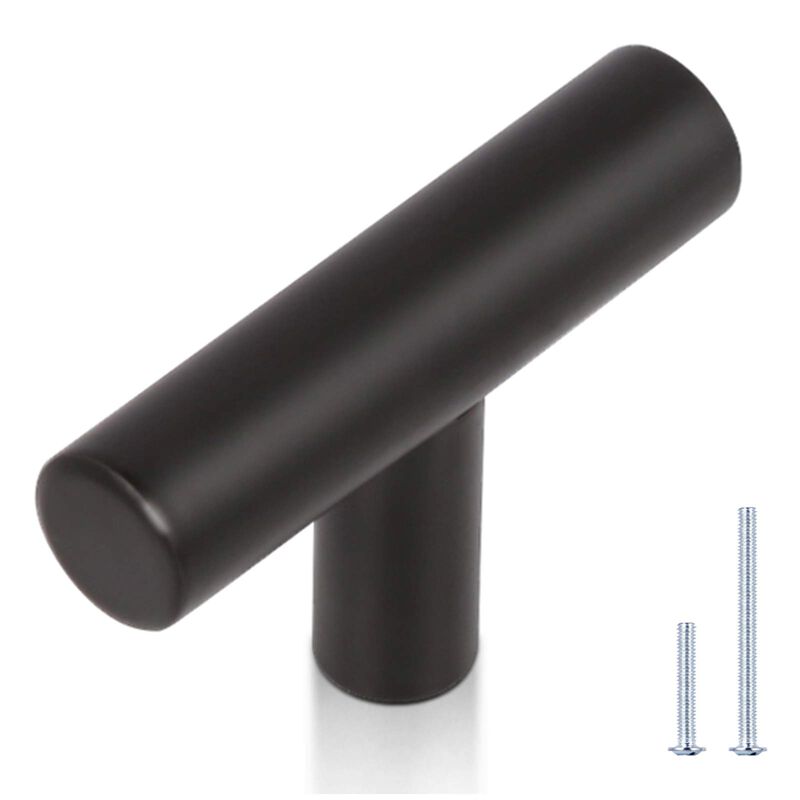 KNOBWELL 20 Pack Stainless Steel Kitchen Cabinet Knobs Matte Black Finish, Single Hole 2 Inch, Black Kitchen Cabinet Knobs Bathr
