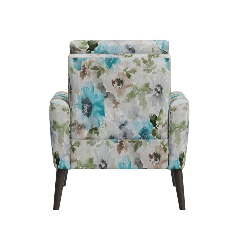 HL Home Furnishings Allyson Mid-Century Modern Armchair in Blue and Gray Floral