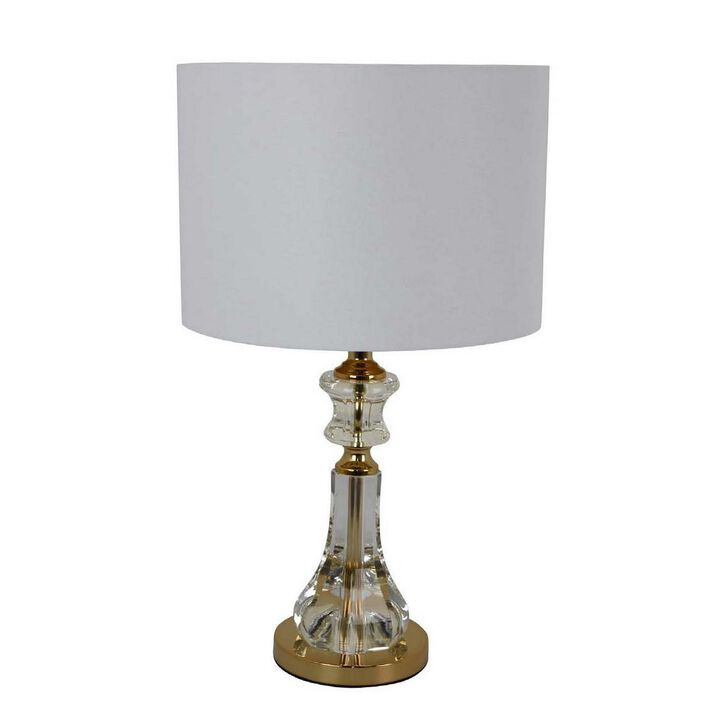 22 Inch Table Lamp, Modern Clear Glass Turned Body, Classic Gold Accents - Benzara