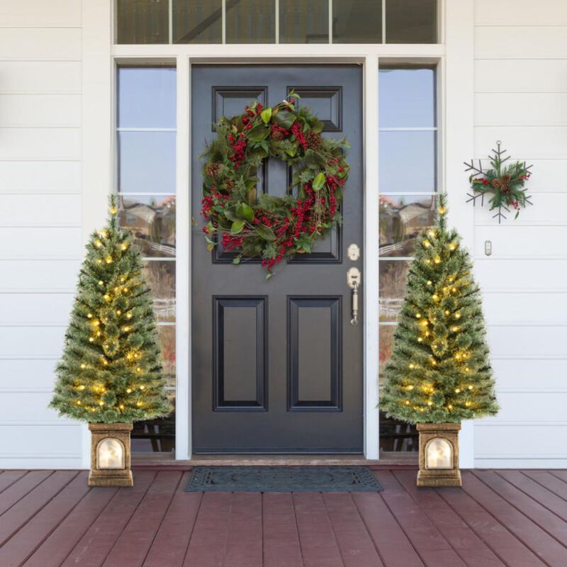 Hivvago 4 Feet Pre-Lit Potted Christmas Tree Pine Needles image number 1