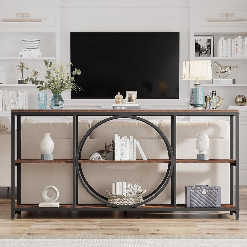Tribesigns Rustic 3-Tier Wood Console Table with Storage Shelves image number 5