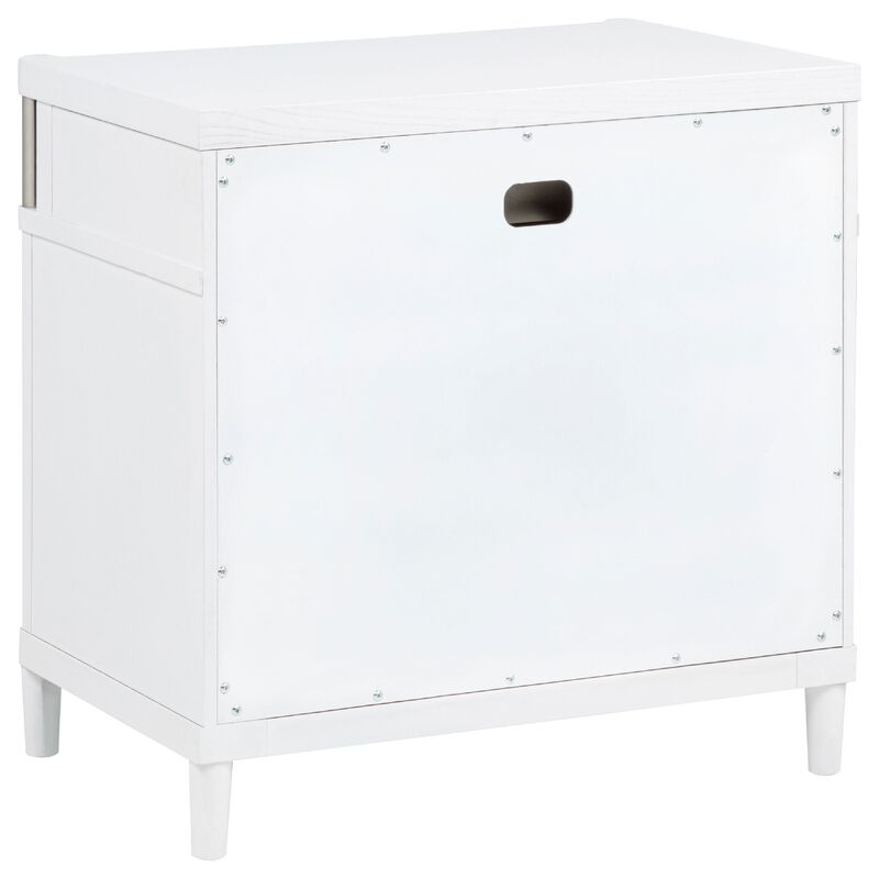 Ruvie Nightstand with 3 Drawers, Metal Post Accent, White Wood 26 Inch image number 3