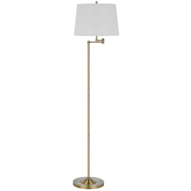Tomi 63 Inch Floor Lamp, Double Swing Arm, Brass Metal, White Shade - Benzara