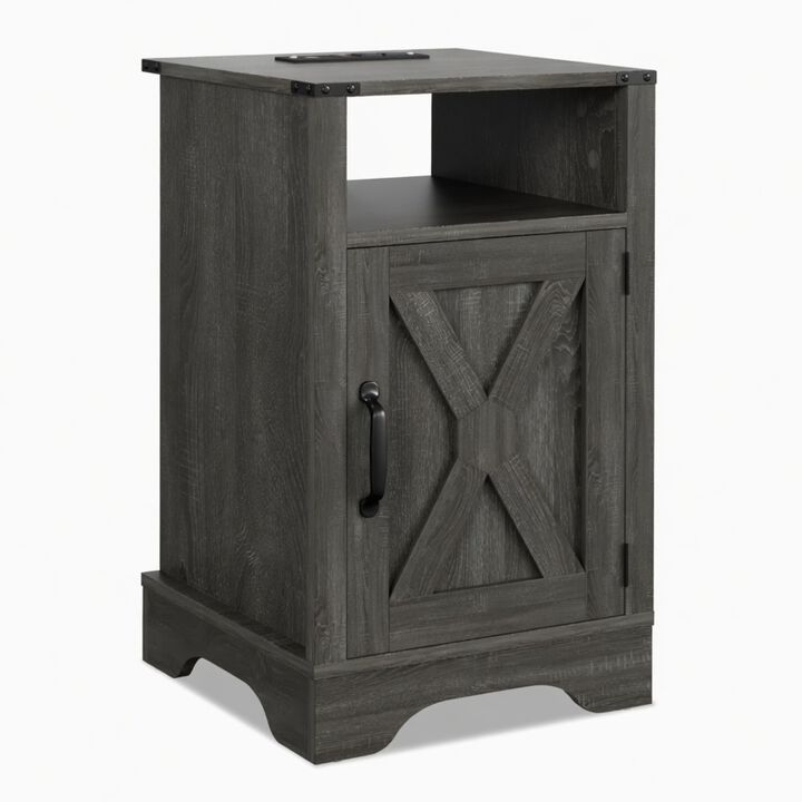 16" Assembled Farmhouse Nightstand with Charging Station USB