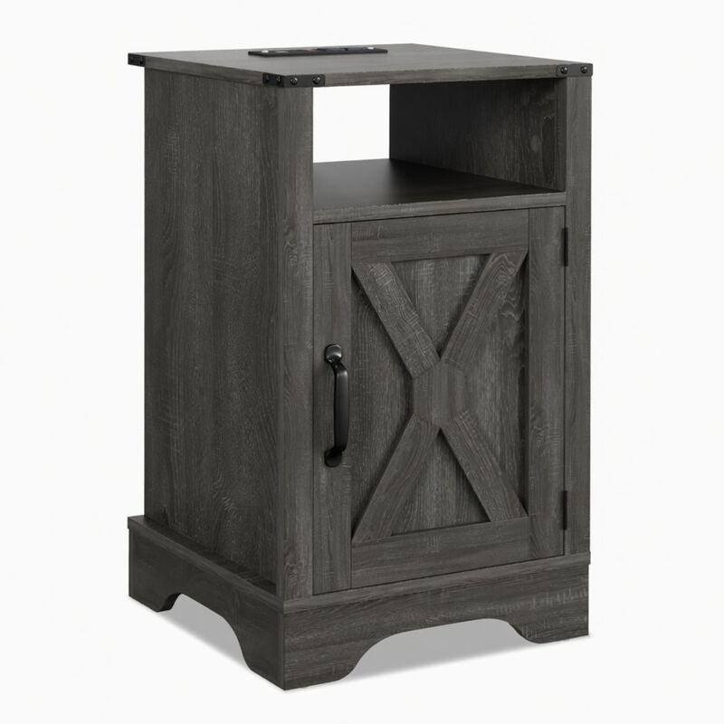 16" Assembled Farmhouse Nightstand with Charging Station USB image number 0