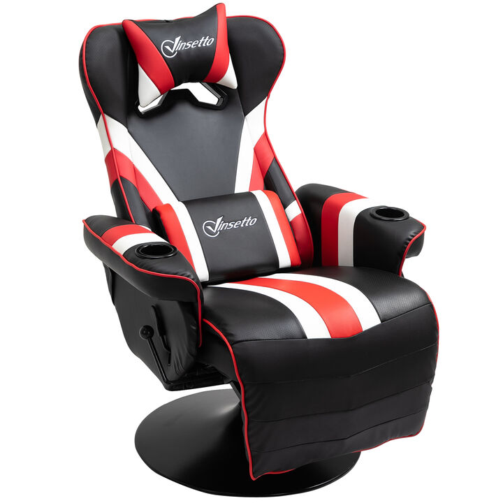 Rocker Recliner with Padded Cushion and Swivel Metal Base, Black/Red/White