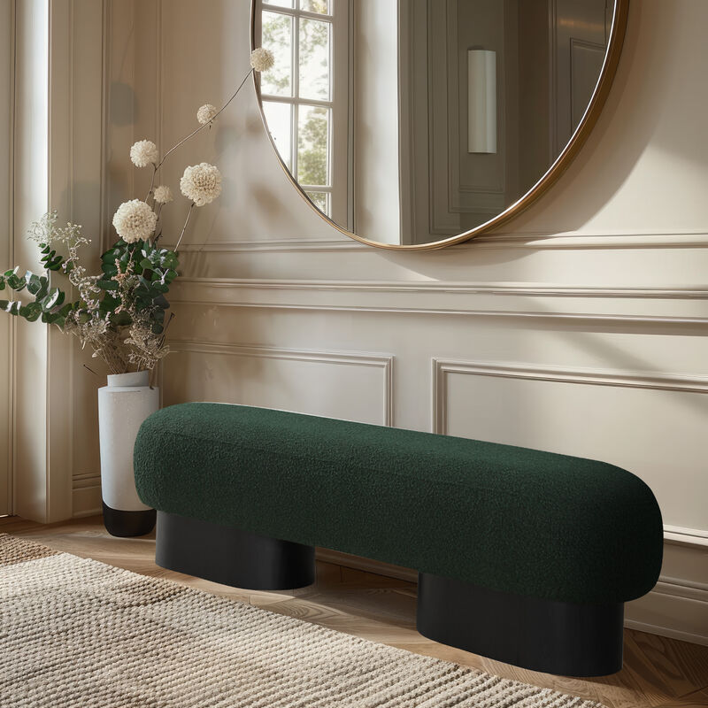 Meridian Furniture Robertson Green Boucle Fabric Bench