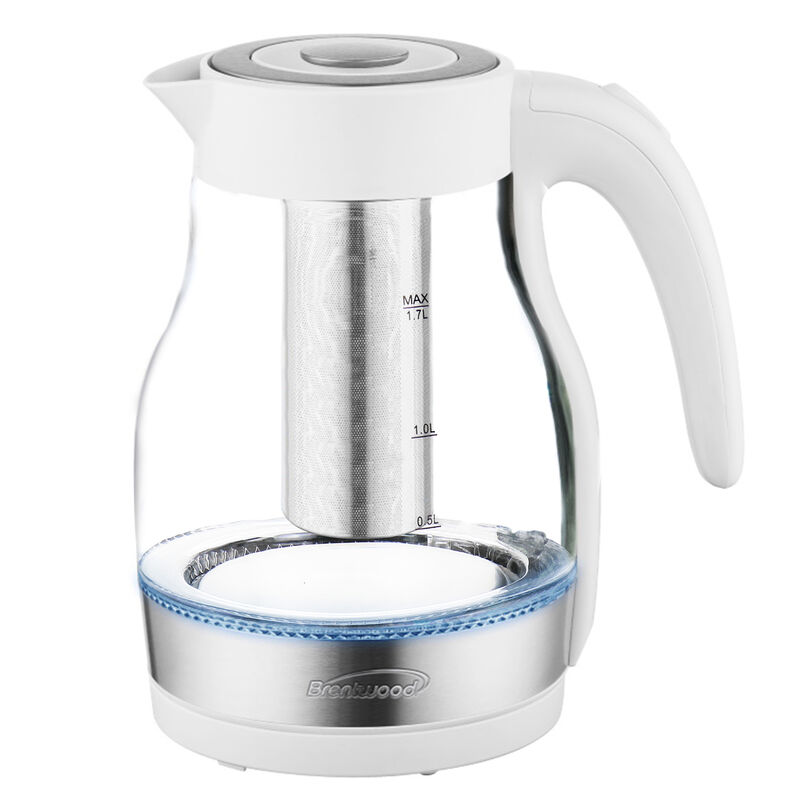 Brentwood Glass 1.7 Liter Electric Kettle with Tea Infuser in White