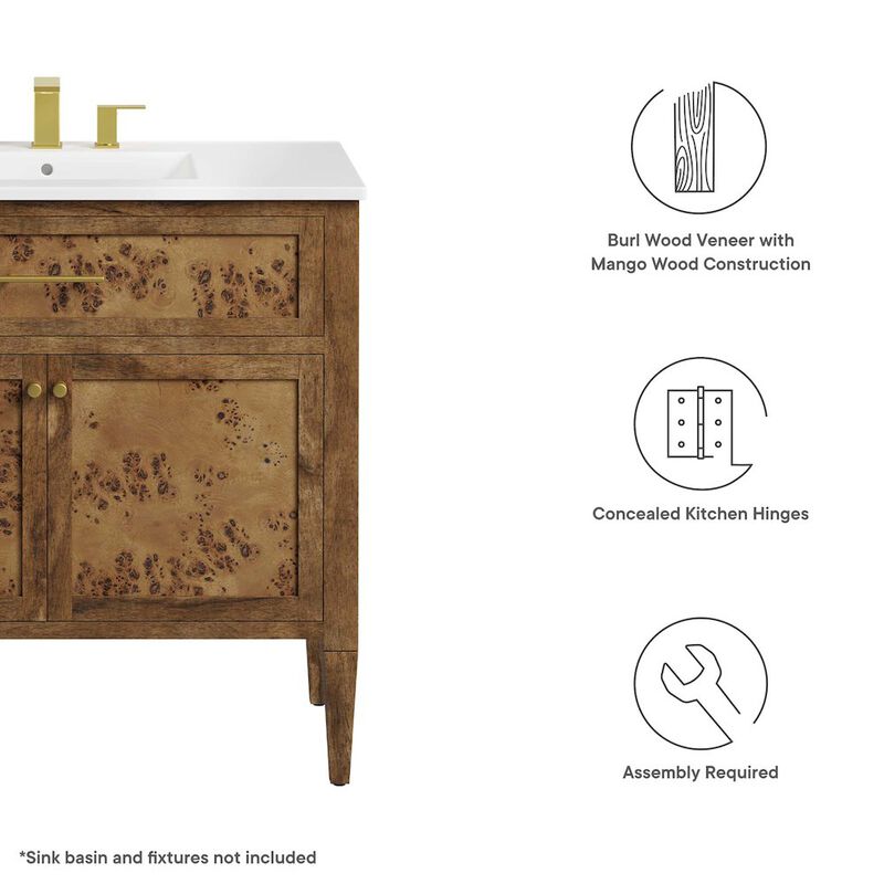 Modway EEI-6139-BUR Elysian 36" Wood Bathroom Vanity Cabinet (Sink Basin Not Included), Burgundy image number 2