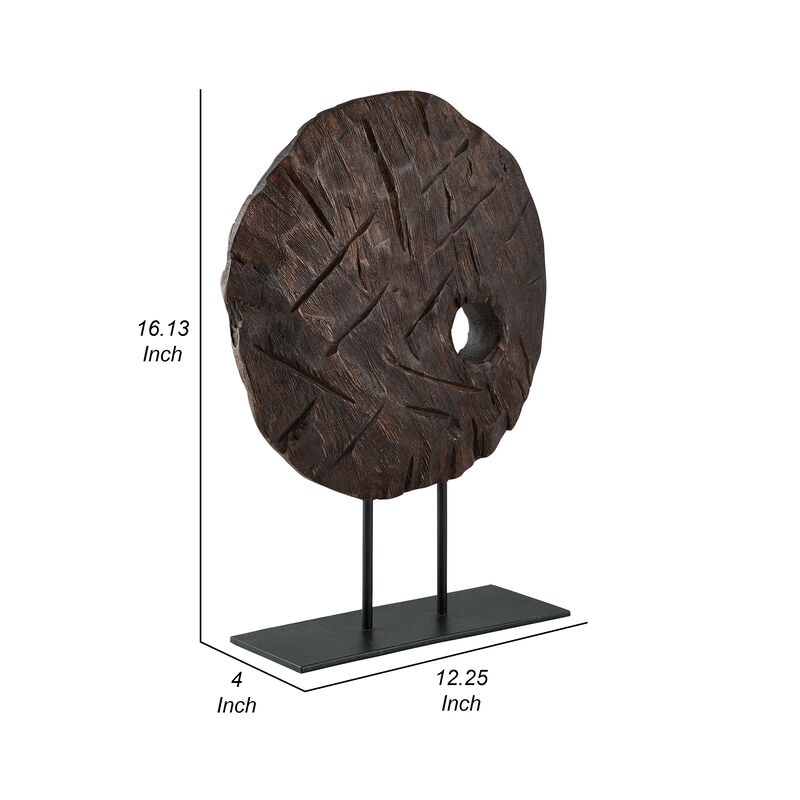 Bena 16 Inch Tabletop Home Decor Sculpture Art Piece, Brown Wood Finish - Benzara