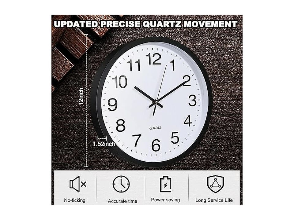 Pieces Wall Clock 12 Inch Silent Non Ticking Easy Read Battery Operated
