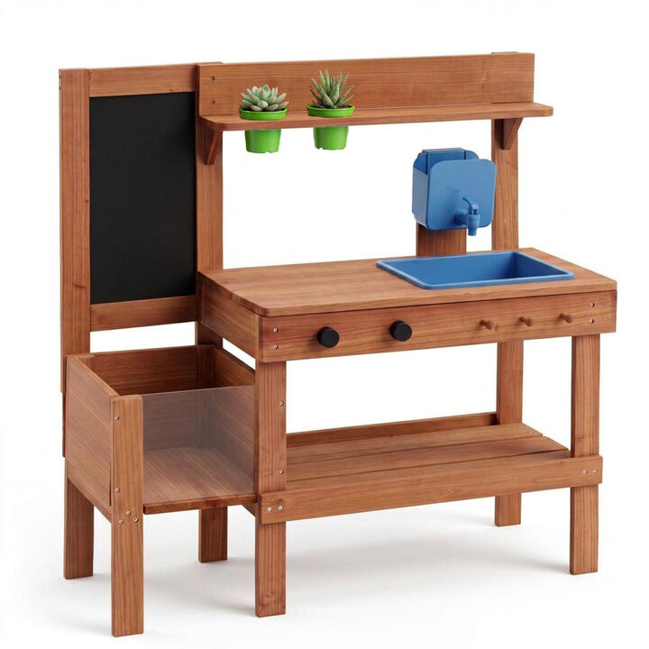 Kids Mud Kitchen Playset with Sink Planter Box and 13 Accessories