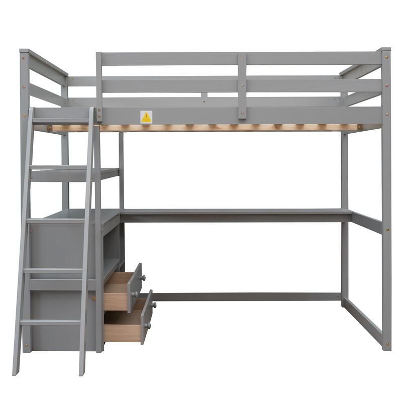 Merax Full Size Loft Bed with Desk and Shelves