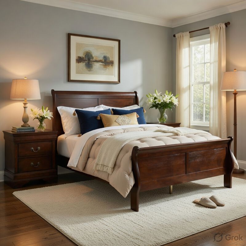Queen Size Bedroom Set, Brown Finish, 2-Piece Set with Bed and Nightstand image number 8