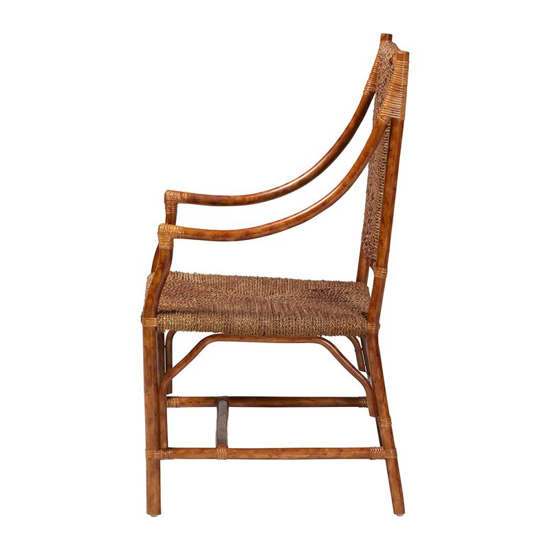 bali & pari Ramos Marbled Tortoise Natural Rattan and Seagrass Armchair - Handwoven Wicker Chair, Rustic Boho Accent Seating for Living Room or Lounge image number 3