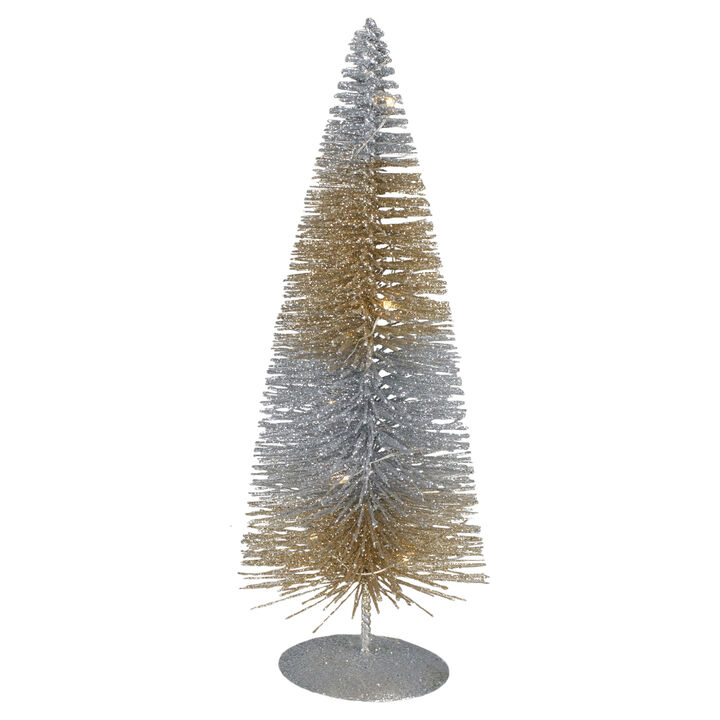 10" LED Lighted B/O Silver and Gold Sisal Mini Christmas Tree - Warm White Lights