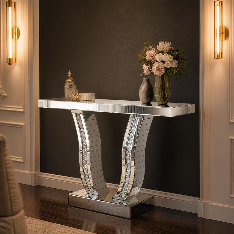 GOODSILO 43 Inch Modern Mirrored Console Table, Glam Luxury Accent Table for Entryway Living Room Hallway Foyer Behind Sofa image number 2