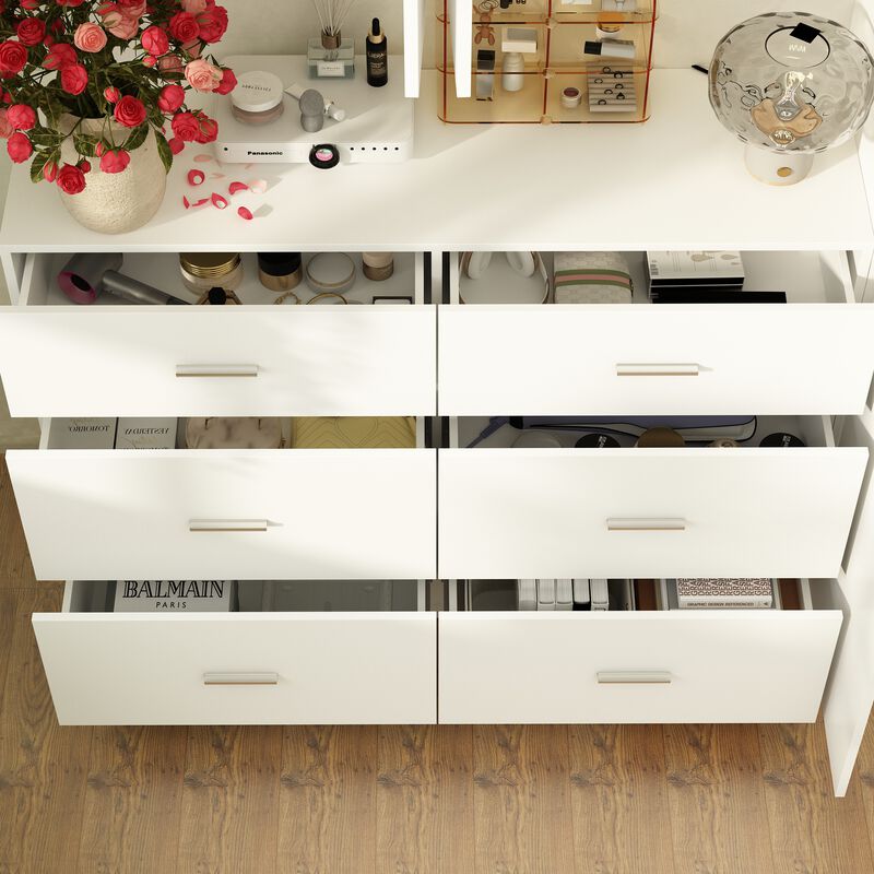 FUFU&GAGA Modern Wardrobe with Adjustable Shelves, Drawers, and Cabinets (78.7" W x 15.7" D x 70.1" H), White