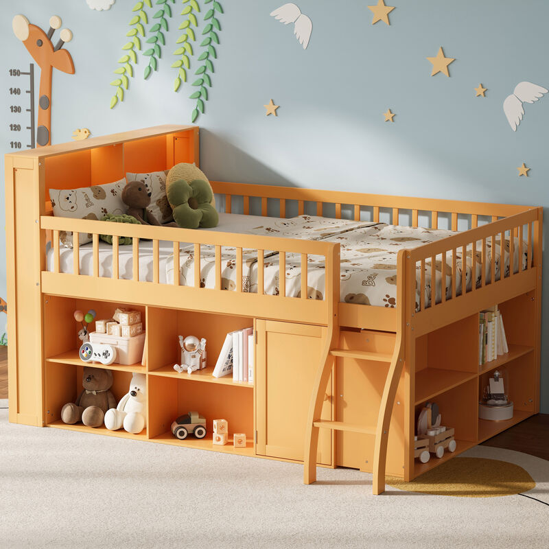 Merax Loft Bed with Storage Shelves and LED Headboard Light image number 3