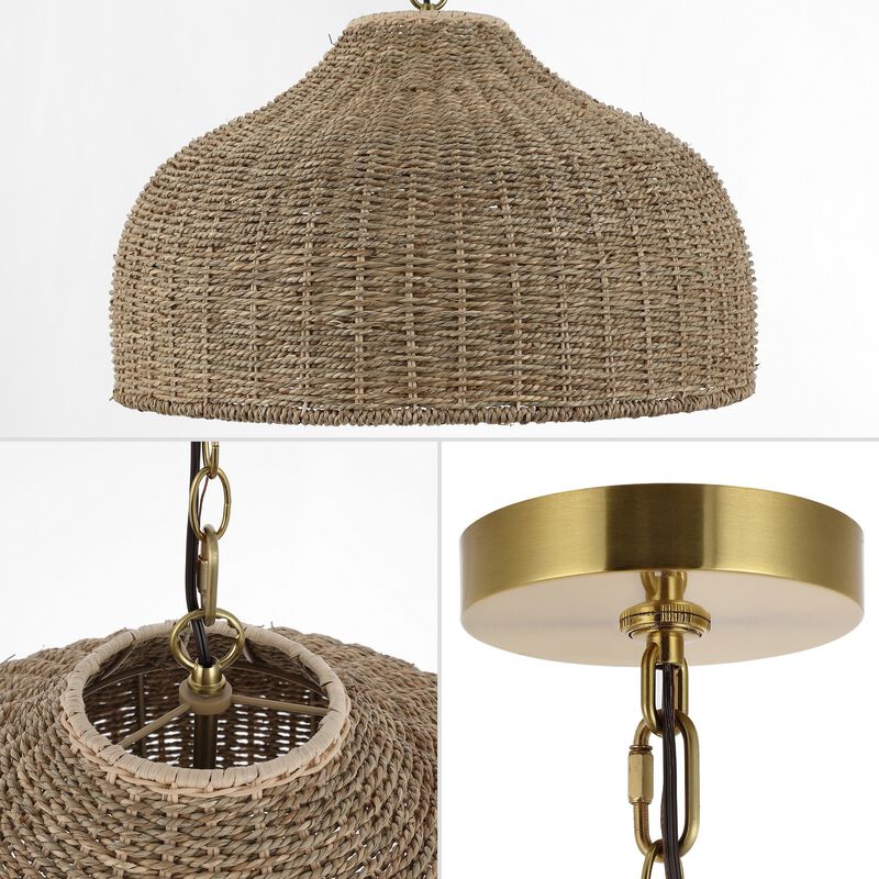 Eliza 1-Light Coastal Bohemian Rattan/Iron Dome LED Pendant