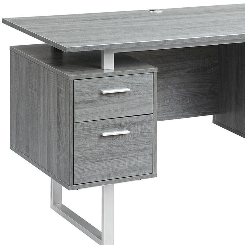 HomeRoots 51" Gray and Silver Wood and Steel Pedestal Executive Desk With Two Drawers image number 5