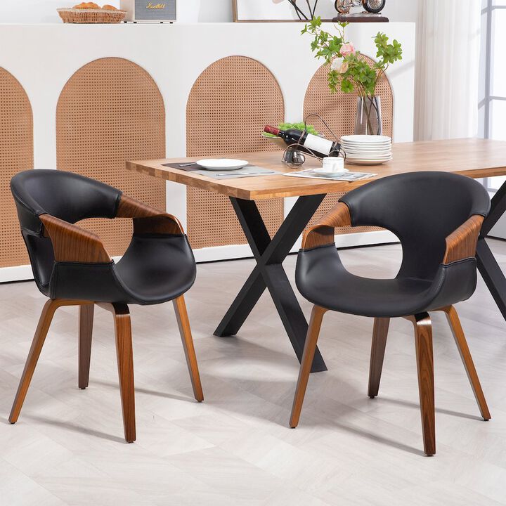 Glamour Home Set of 2 Baylor Black Faux Leather Dining Chair with Walnut Wooden Legs