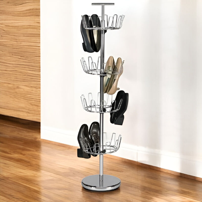 Chrome 4-Tier Revolving Shoe Rack Tree Organizer Holds Up to 24 Pairs