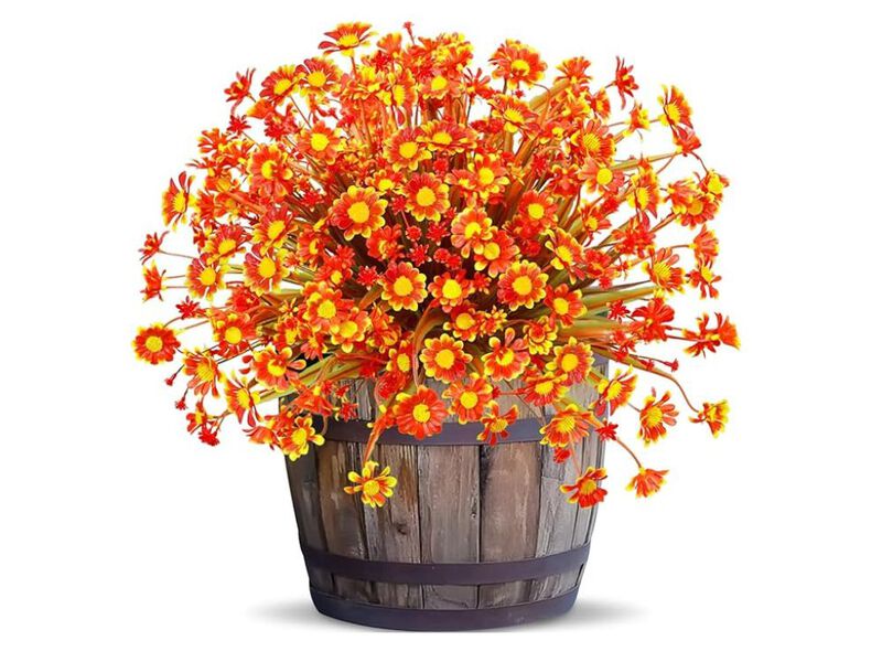 8 Bundle Orange Artificial Greenery Plants UV Resistant Outdoor Garden Porch image number 0