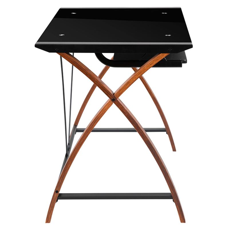Flash Furniture Jude Black Glass Computer Desk with Pull-Out Keyboard Tray and Crisscross Frame