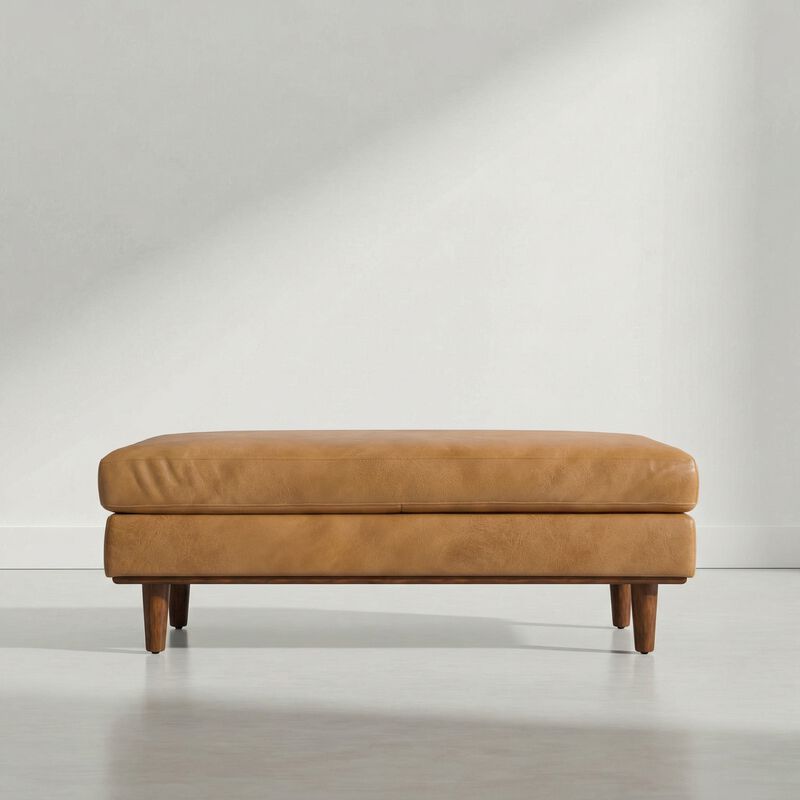 Morrison 49 inch Wide Genuine Leather Rectangular Ottoman, Burnt Sienna image number 2