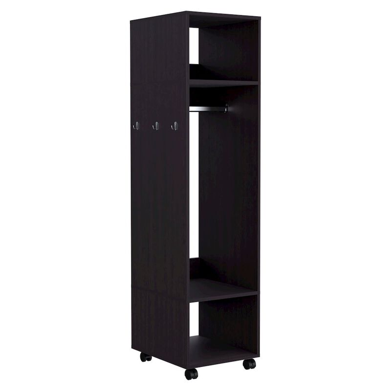 Cordova Armoire with 3 Shelves, 1 Mirror, and 4 Wheels, Black