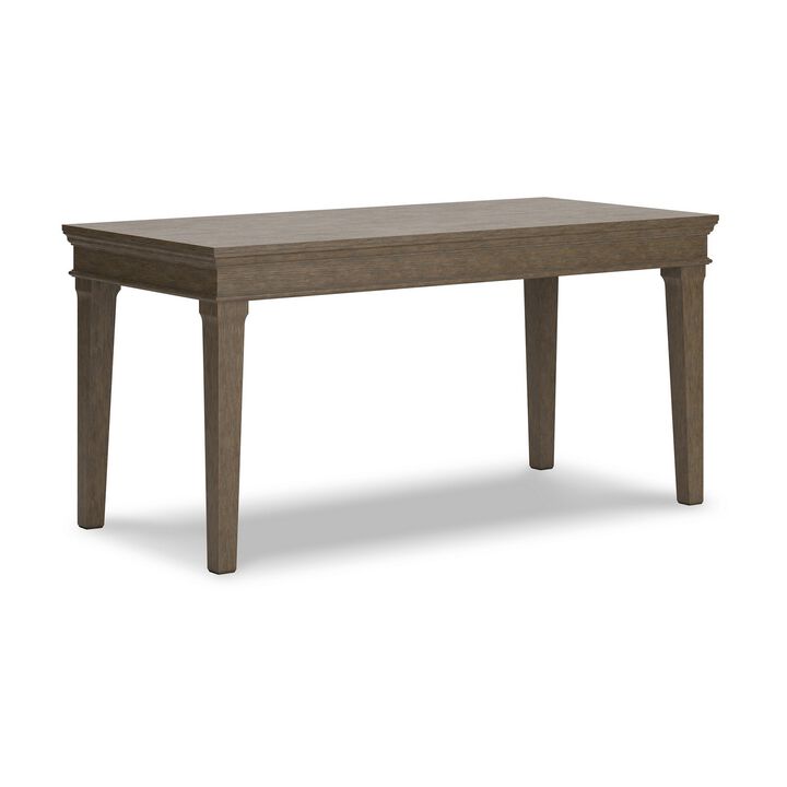 63 Inch Home Office Desk, Acacia Wood Top, Wire Brushed Weathered Gray-Benzara